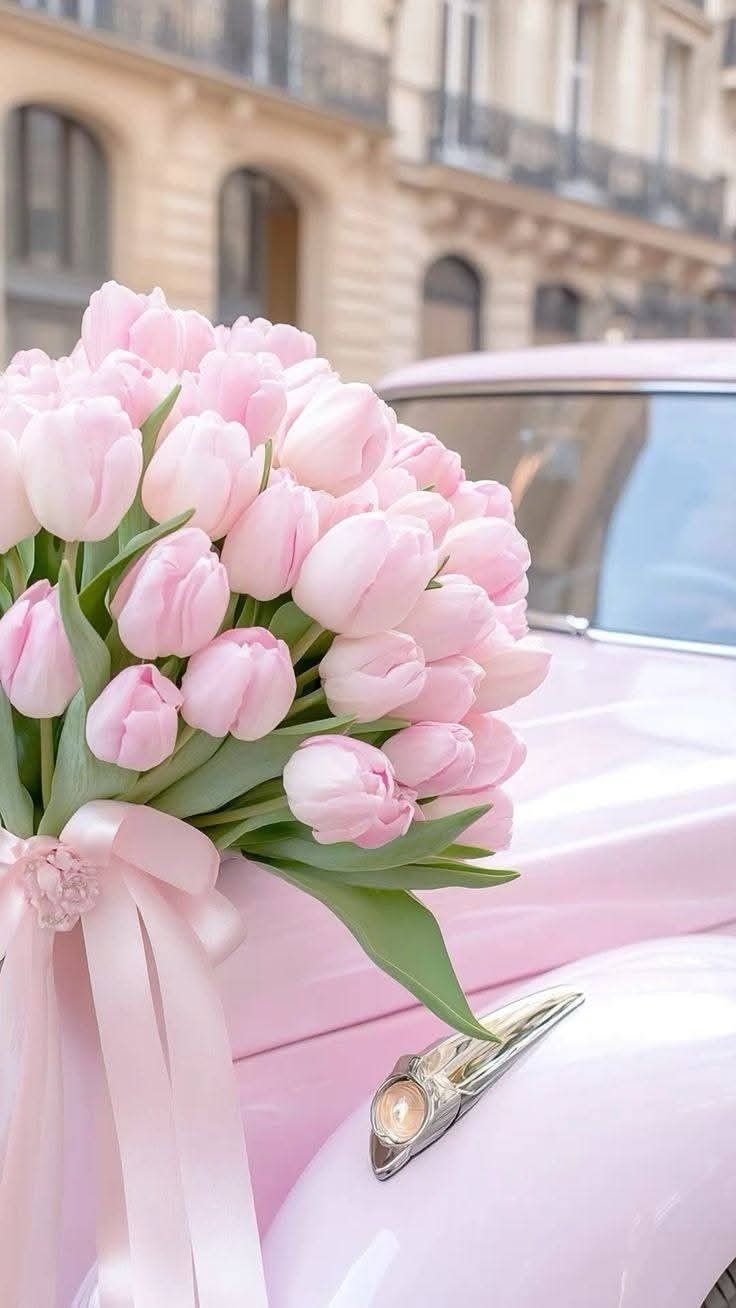 Pink Tulips Wedding Car Decoration - Luxury Bouquet